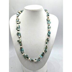 Mother Of Pearl & Turquoise Bead Necklace With Toggle Clasp
